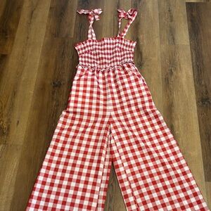English Factory Red and White Checkered Jumpsuit